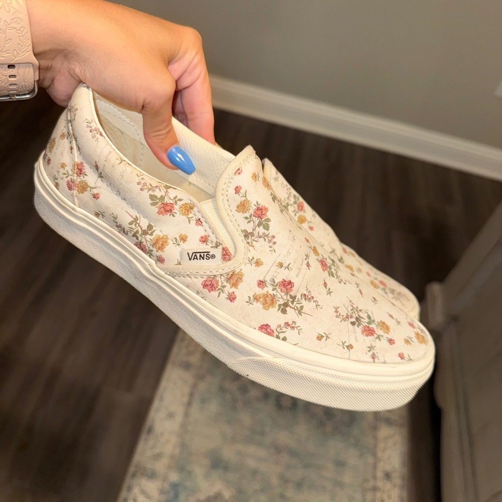 Vans Cream Floral Sneakers with Waffle Sole